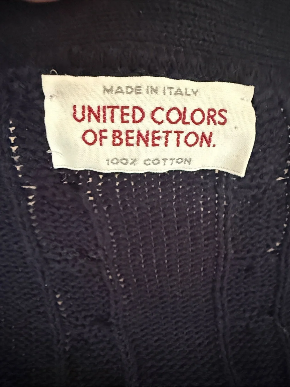 Vintage 80’s Benetton Cotton Cableknit Cardigan Unisex Large